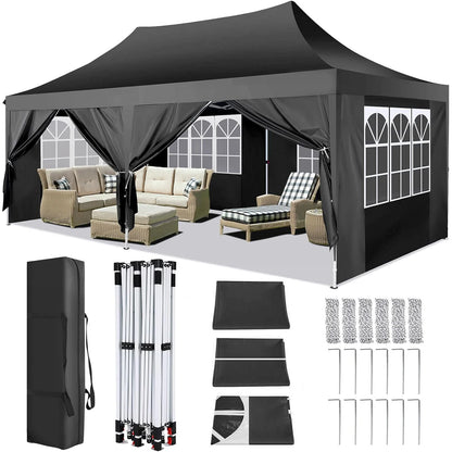 Waterproof 10x20ft Pop Up Canopy Gazebo With 6 Sidewalls and Adjustable Height for Parties