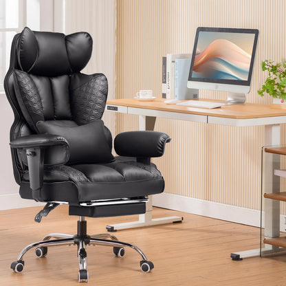 Ergonomic High Back Leather High Back Chair with Footrest and Adjustable Armrests
