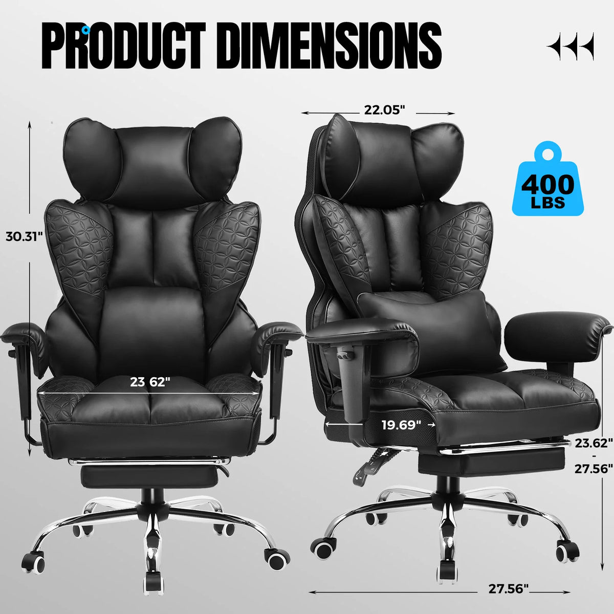 Ergonomic High Back Leather High Back Chair with Footrest and Adjustable Armrests