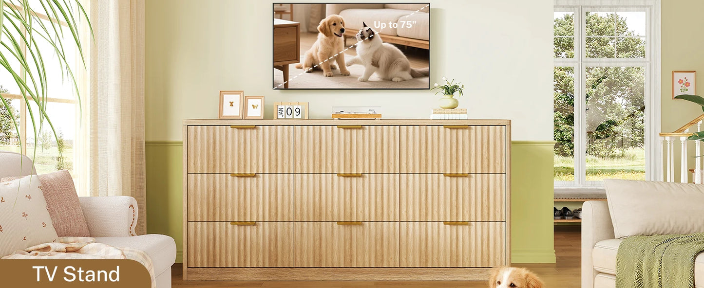 Modern Fluted Dresser with 9 Drawers
