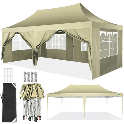Waterproof 10x20ft Pop Up Canopy Gazebo With 6 Sidewalls and Adjustable Height for Parties