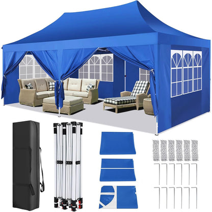 Waterproof 10x20ft Pop Up Canopy Gazebo With 6 Sidewalls and Adjustable Height for Parties