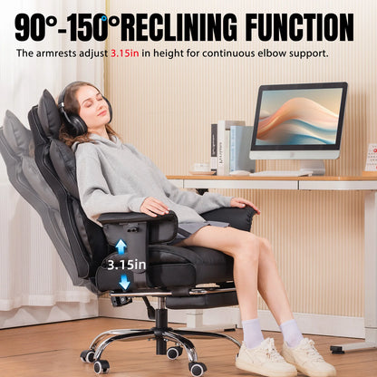 Ergonomic High Back Leather High Back Chair with Footrest and Adjustable Armrests