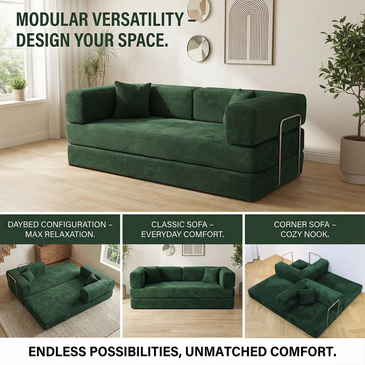4-in-1 Folding Corduroy Boneless Sleeper Couch