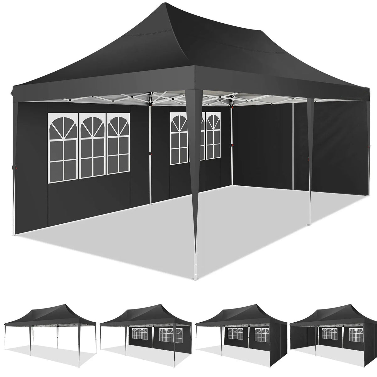 Waterproof 10x20ft Pop Up Canopy Gazebo With 6 Sidewalls and Adjustable Height for Parties