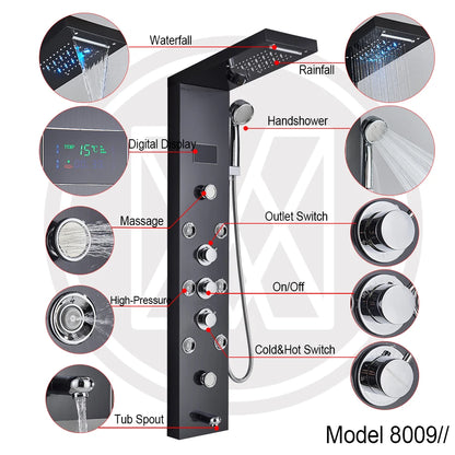 LED Light Waterfall Shower Panel with Digital Display