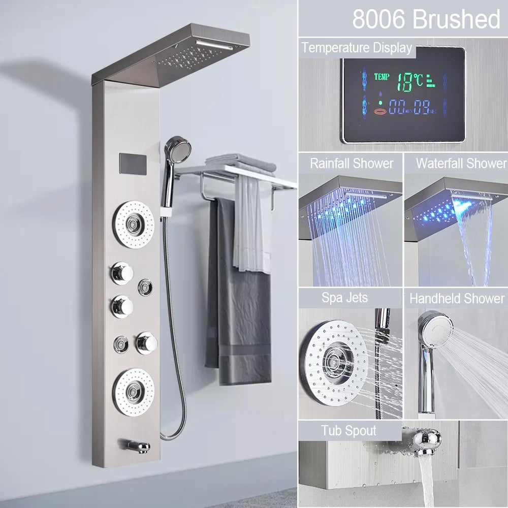 LED Light Waterfall Shower Panel with Digital Display