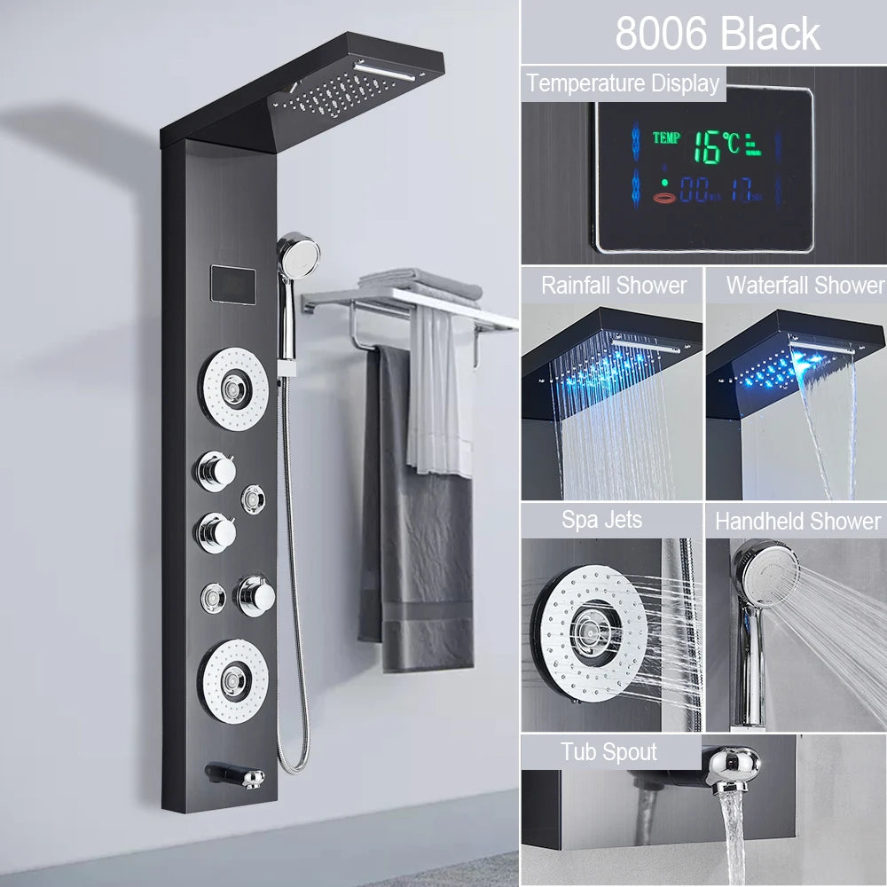LED Light Waterfall Shower Panel with Digital Display