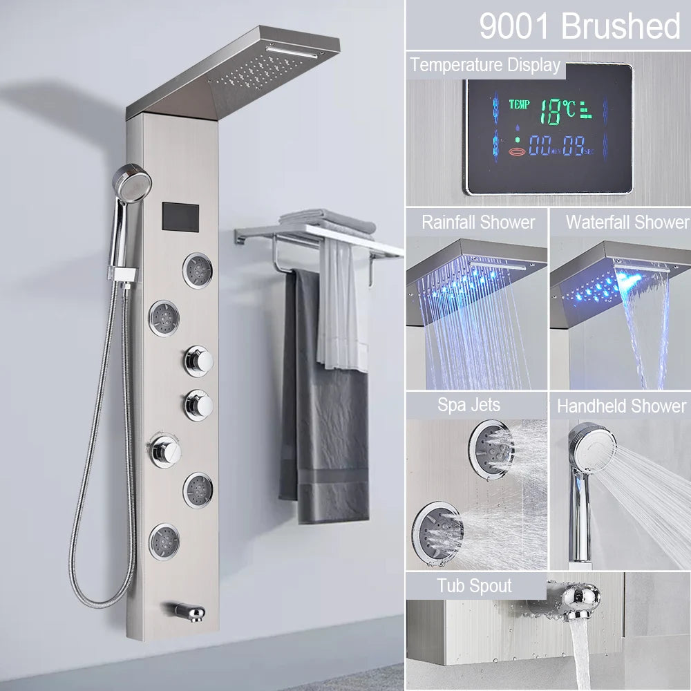 LED Light Waterfall Shower Panel with Digital Display