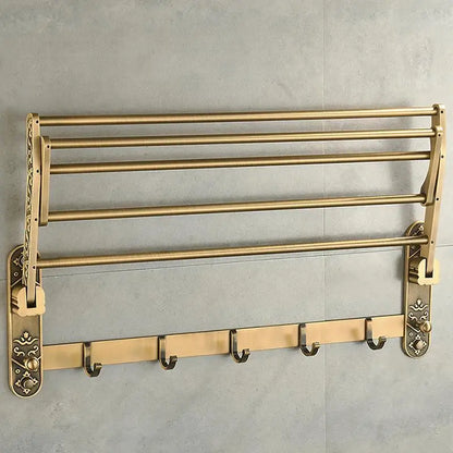 Aluminum Foldable Antique Brass Bath Towel Rack with hooks for your accessories