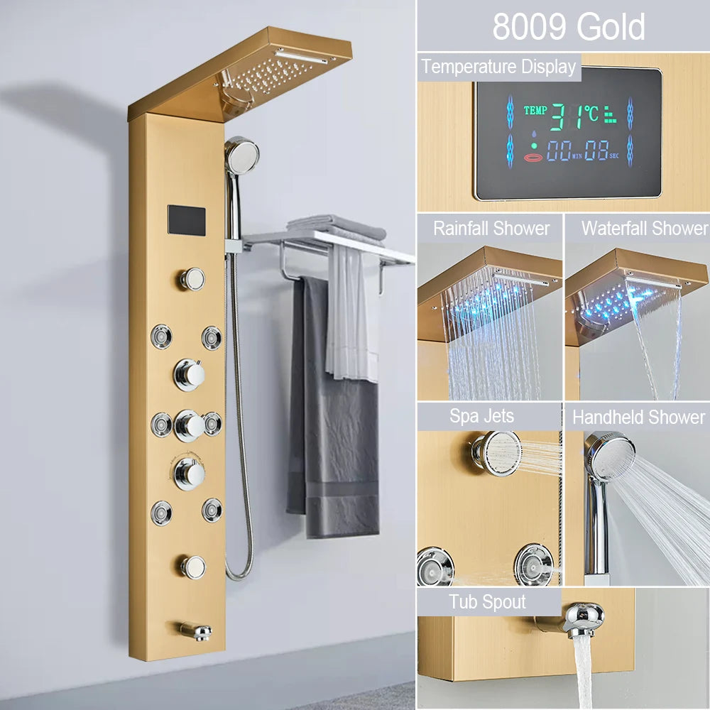 LED Light Waterfall Shower Panel with Digital Display