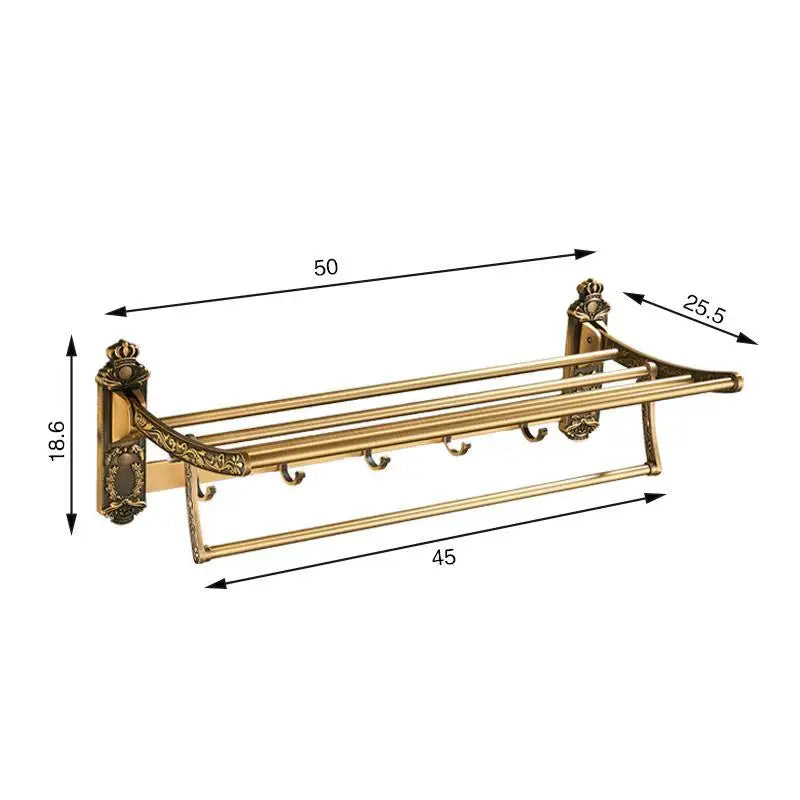 Aluminum Foldable Antique Brass Bath Towel Rack with hooks for your accessories
