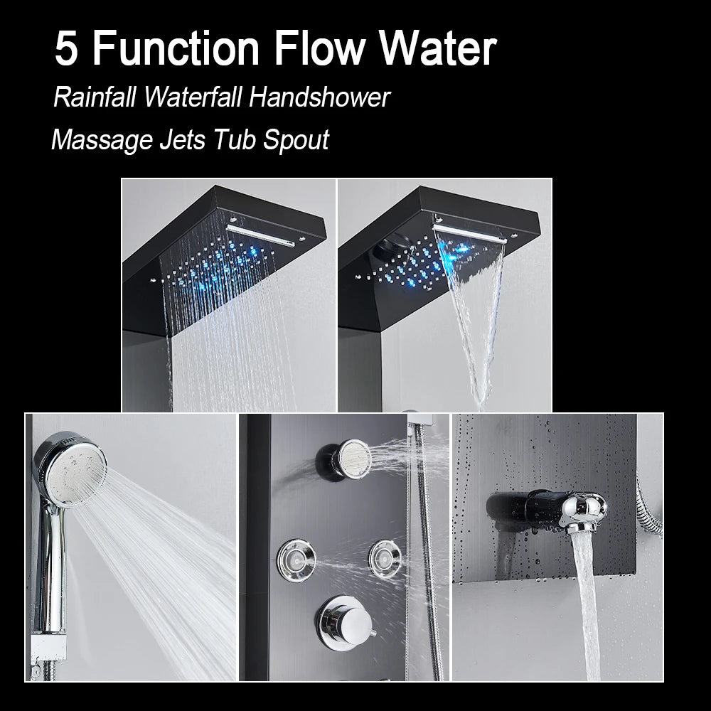 LED Light Waterfall Shower Panel with Digital Display