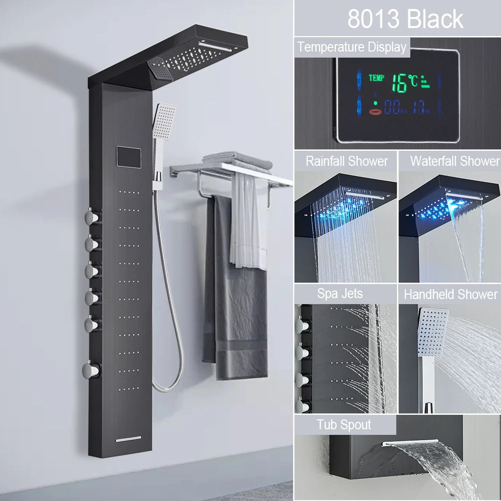 LED Light Waterfall Shower Panel with Digital Display