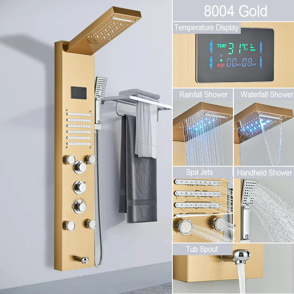 LED Light Waterfall Shower Panel with Digital Display