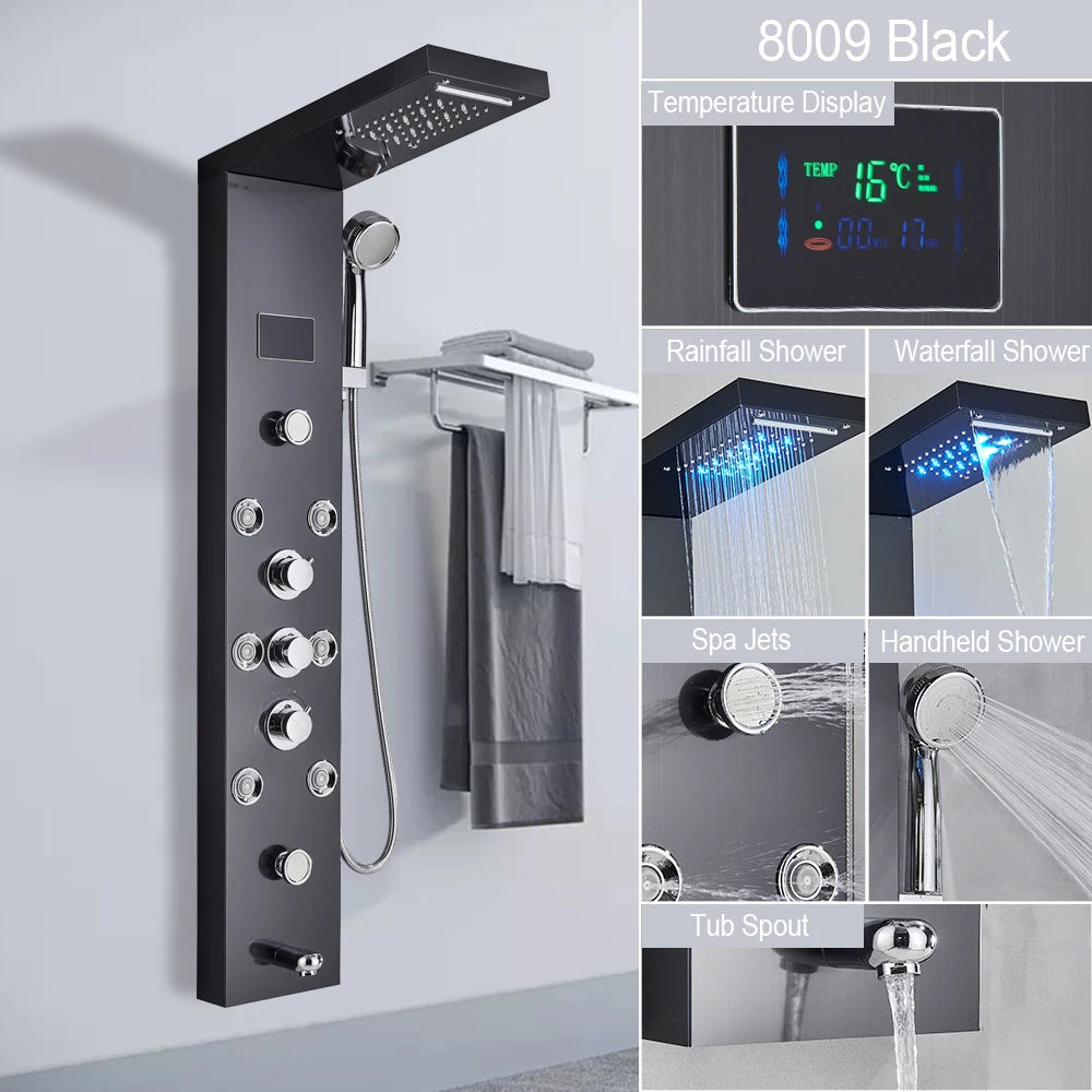 LED Light Waterfall Shower Panel with Digital Display