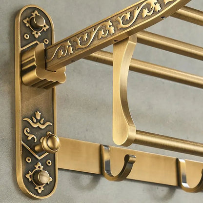Aluminum Foldable Antique Brass Bath Towel Rack with hooks for your accessories