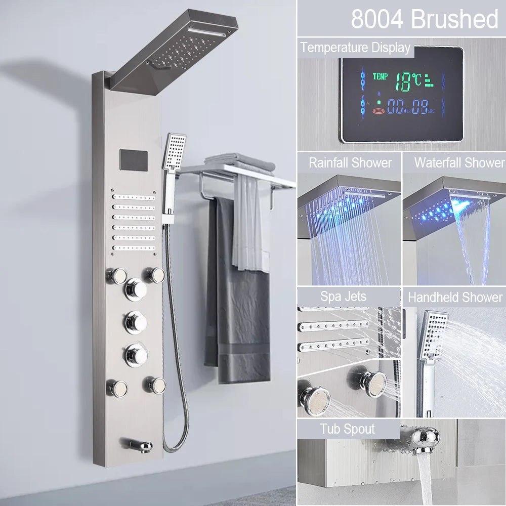 LED Light Waterfall Shower Panel with Digital Display