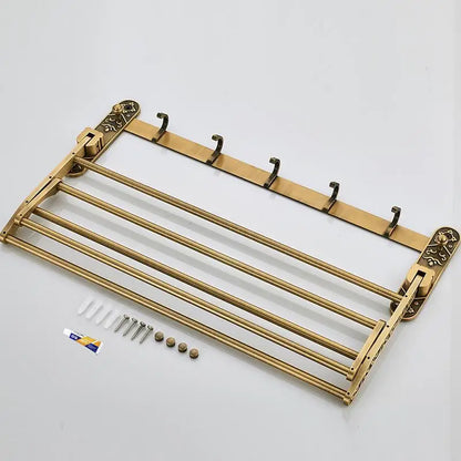 Aluminum Foldable Antique Brass Bath Towel Rack with hooks for your accessories