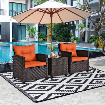 3 Piece Cushioned Rattan Furniture Set with small glass table