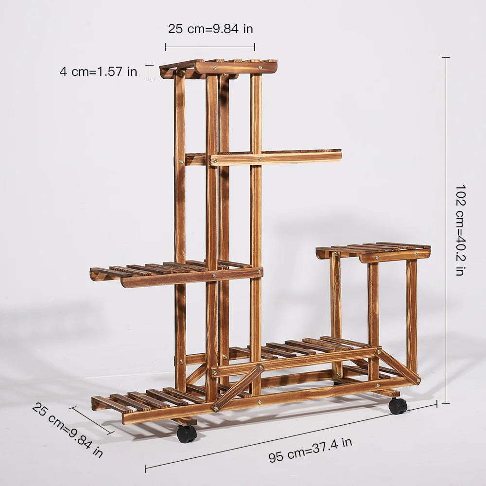 Multi-Layer Rolling Wood Plant Stand Rack