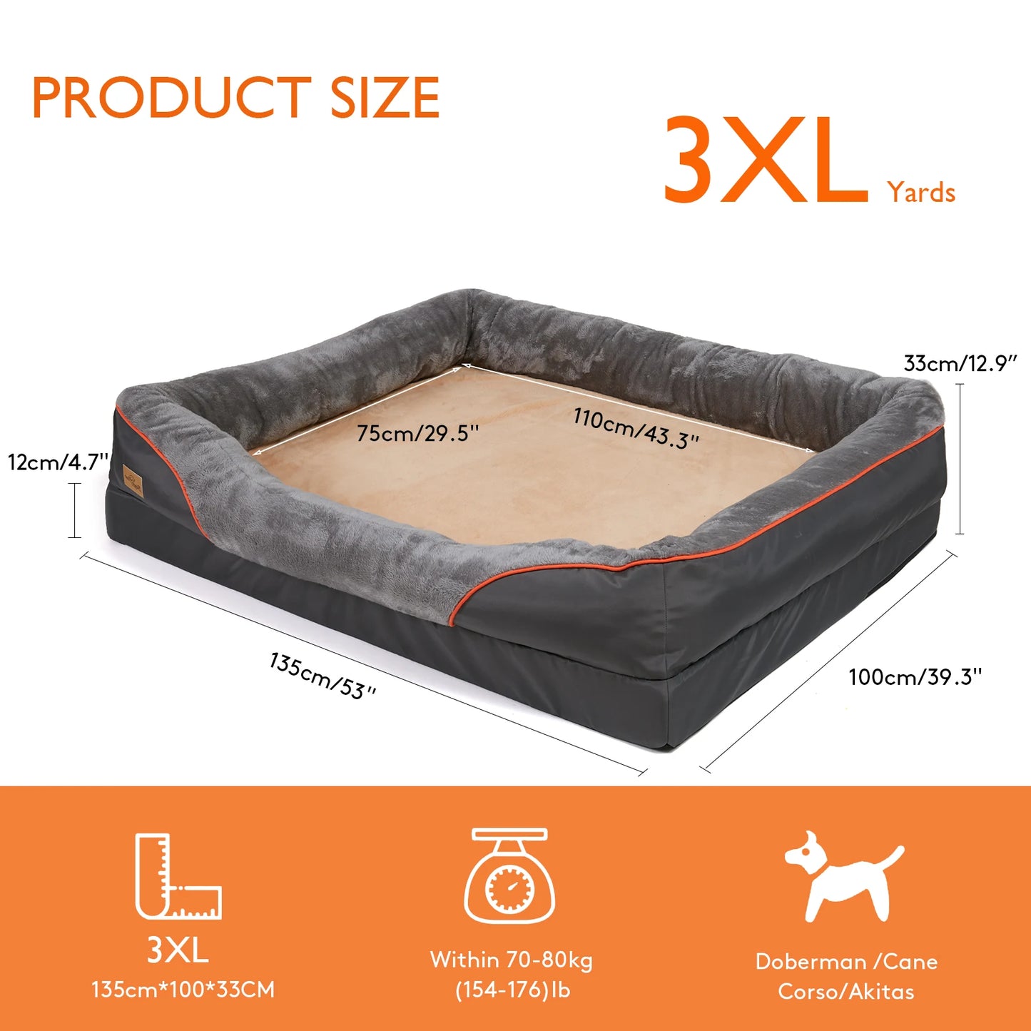 Large Soft and Comfortable Waterproof Dog Bed with Washable Cover
