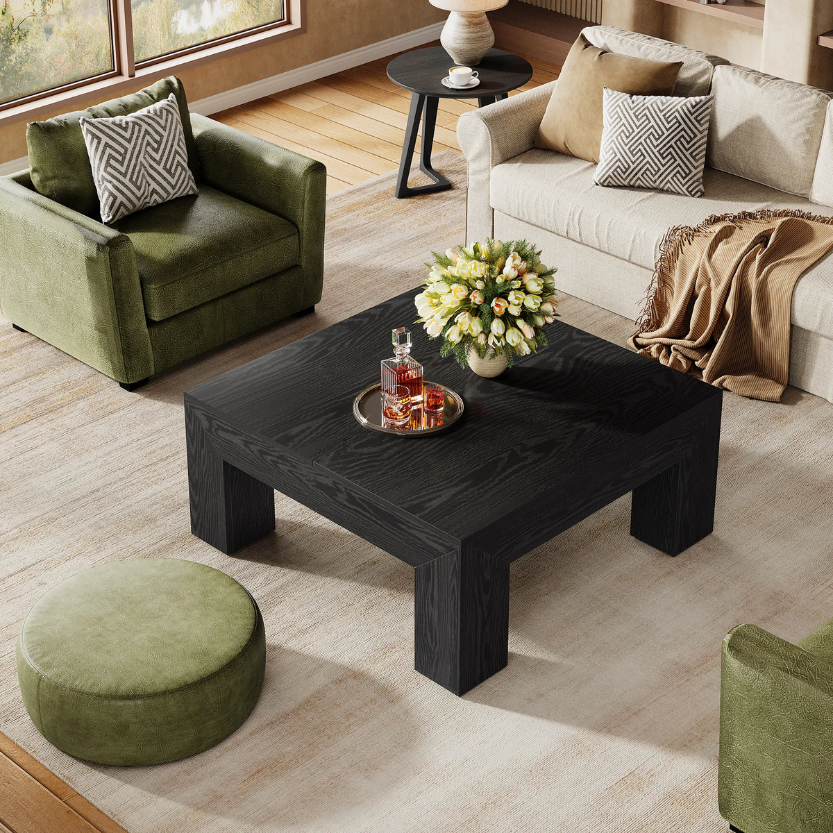39.4-Inch Square Coffee Table for Living Room