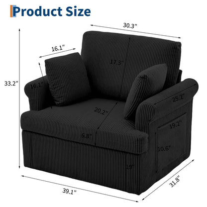 39-Inch 360 Swivel Barrel Accent Chair with Storage Pockets