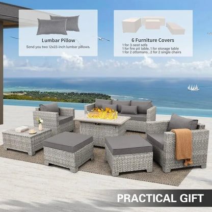 6 Piece Grey PE Rattan Patio Furniture Set