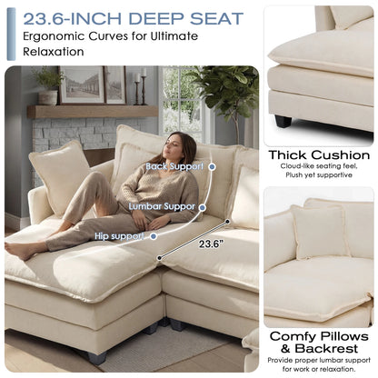 Solid Wood Frame Modular Sectional Sofa with Ottoman