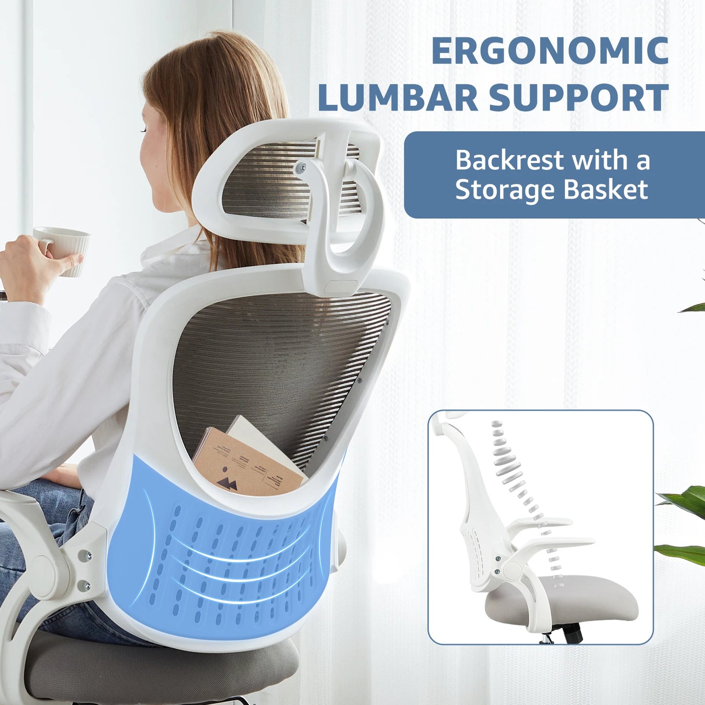 Mesh Ergonomic Office Computer Desk Chair with Adjustable Headrest