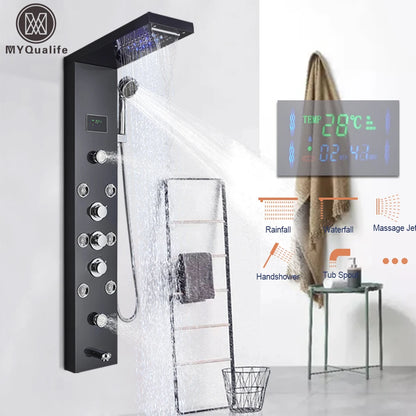 LED Light Waterfall Shower Panel with Digital Display