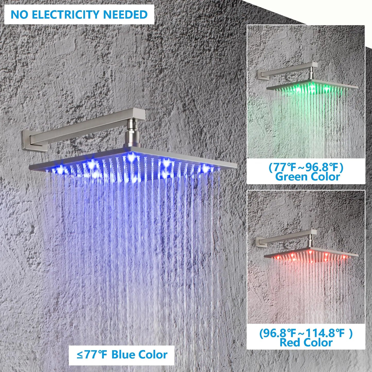 12 Inch LED Rain Shower with 6 Full adjustable Body Jets and a separate Handheld Sprayer