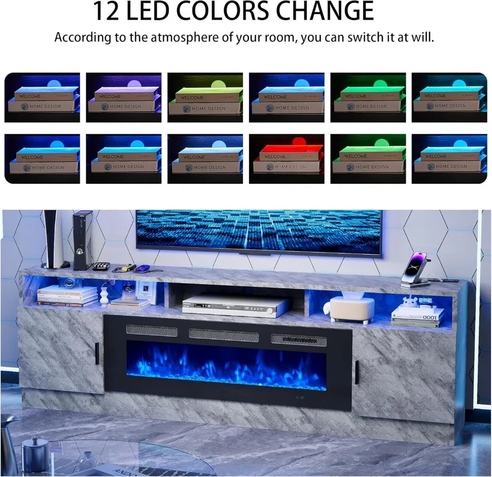 36-inch Electric Fireplace TV Stand for TVs Up to 80" with LED Lights