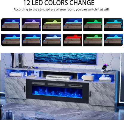 36-inch Electric Fireplace TV Stand for TVs Up to 80" with LED Lights