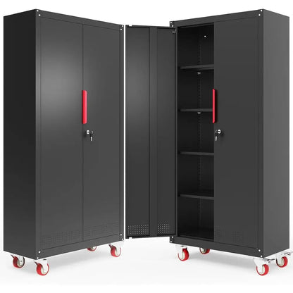 71 inch Tall Metal Storage Cabinet with Wheels and 4 Adjustable Shelves