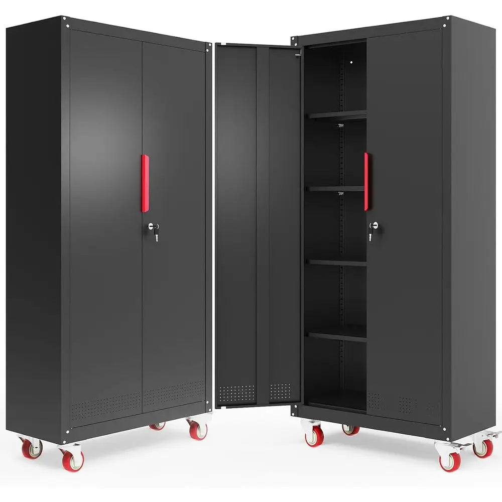 71 inch Tall Metal Storage Cabinet with Wheels and 4 Adjustable Shelves