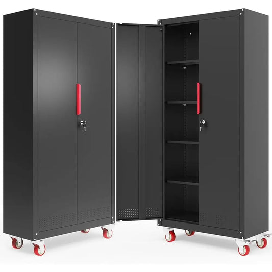 71 inch Tall Metal Storage Cabinet with Wheels and 4 Adjustable Shelves