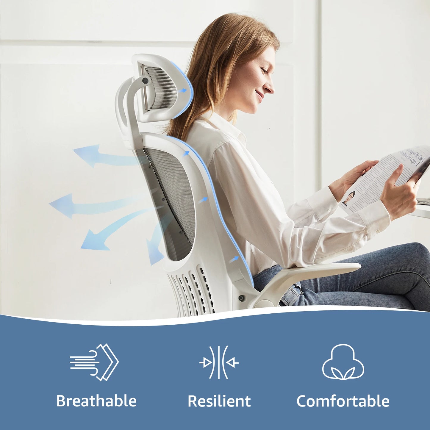 Mesh Ergonomic Office Computer Desk Chair with Adjustable Headrest