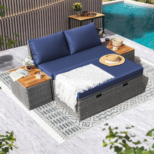 Outdoor Patio Day Bed with 2 Side Tables