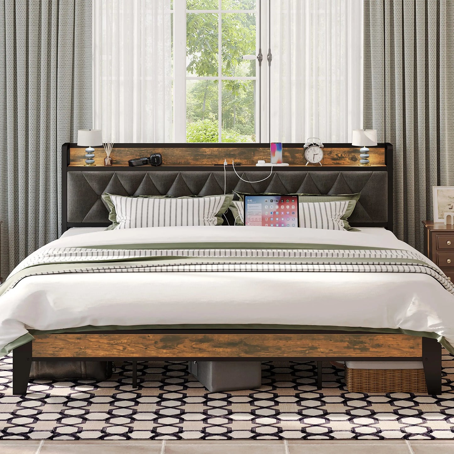 Twin/TwinXL/Full/Queen/King/ Bed Frames with Storage Headboard and Outlets