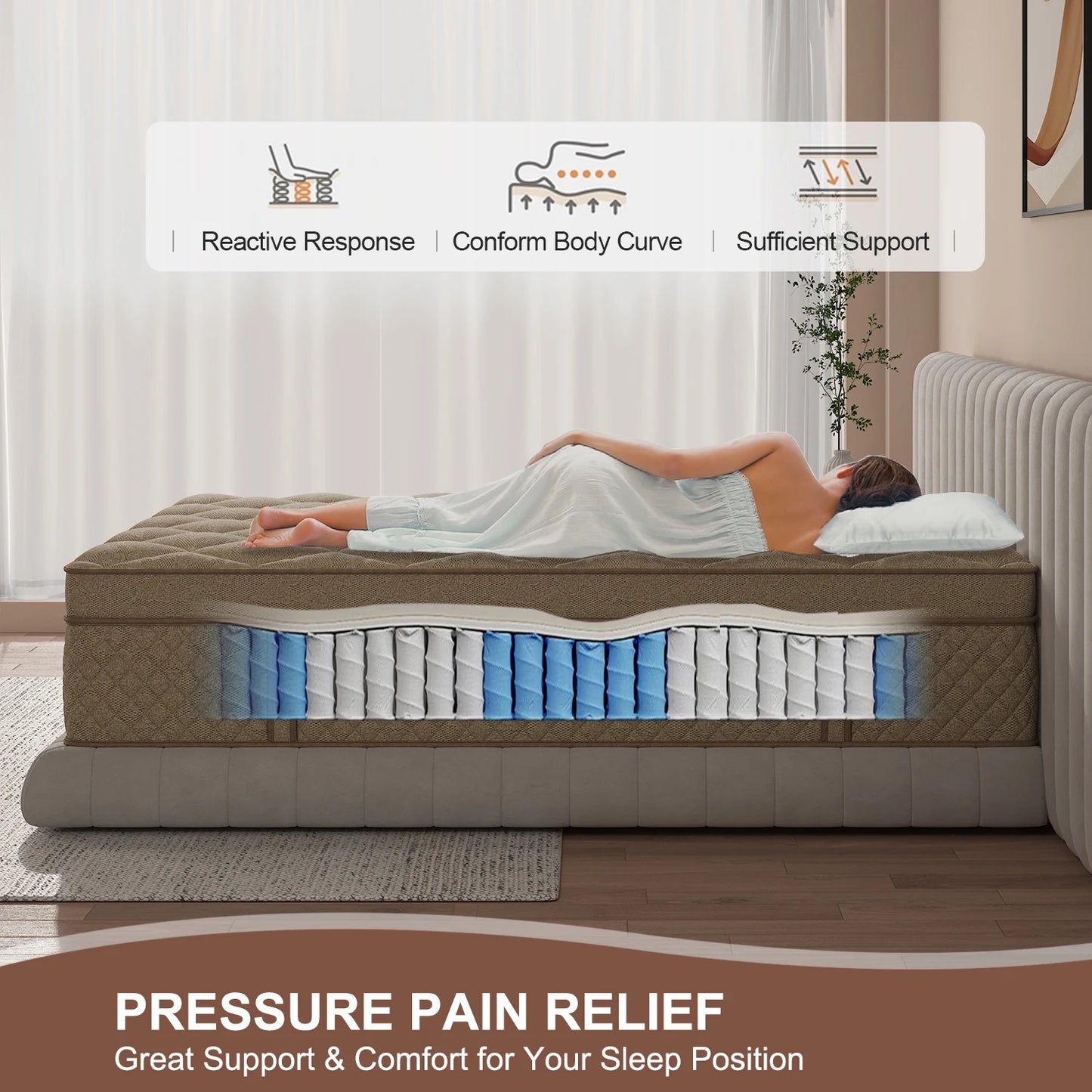 12" or 14" Medium Firm Gel Memory Foam Hybrid Pocket Spring Mattress in a Box
