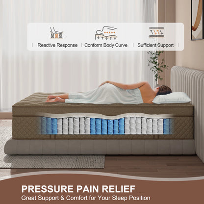 12" or 14" Medium Firm Gel Memory Foam Hybrid Pocket Spring Mattress in a Box