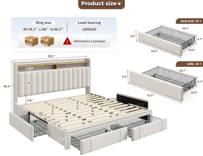 Full, Queen or King Platform Bed Frame with 3 Drawers and 2-Tier Storage