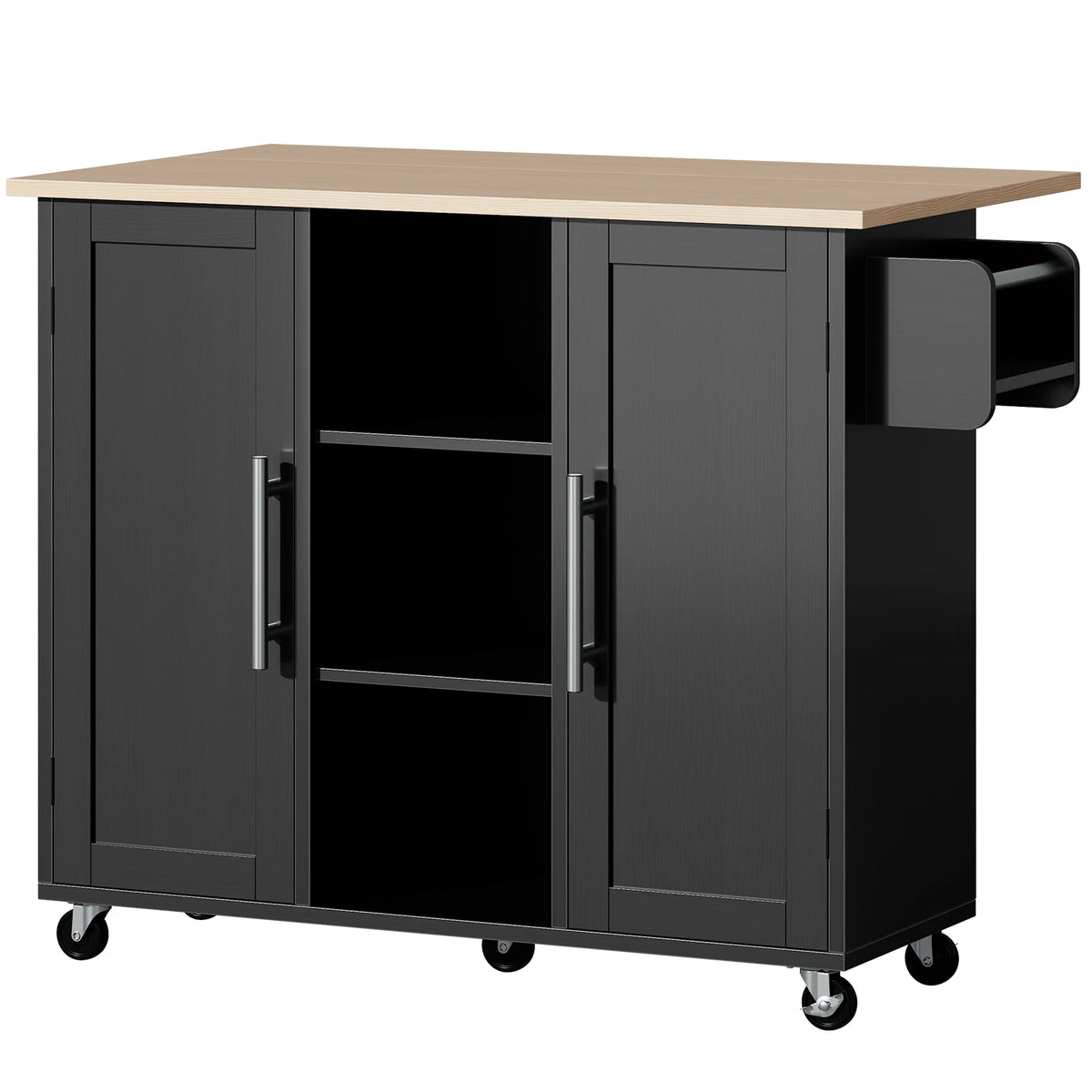 42 Inch Wood Rolling Kitchen Cart with Adjustable Shelves