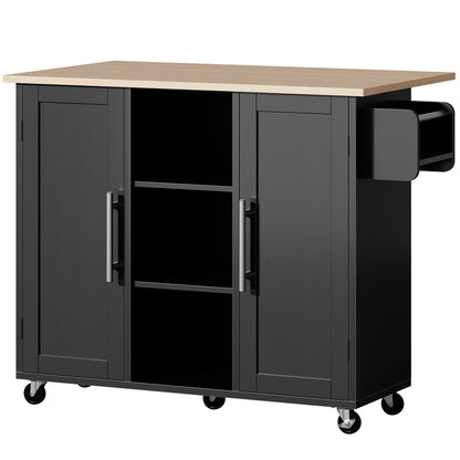 42 Inch Wood Rolling Kitchen Cart with Adjustable Shelves