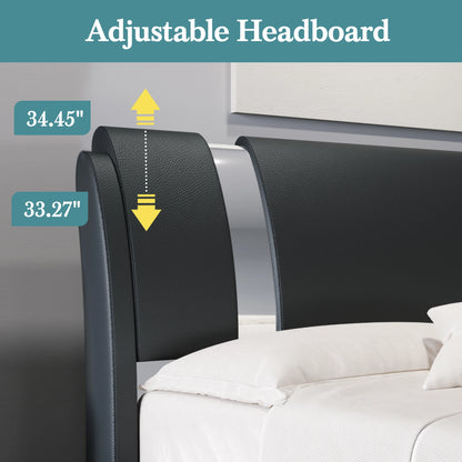 Modern Faux Leather Bed Frame with Iron Decor