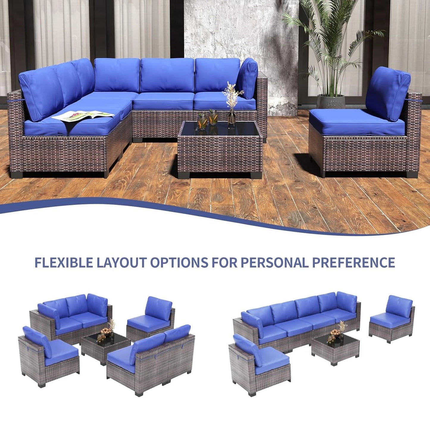 7-Piece Modular Outdoor Rattan Furniture Set,