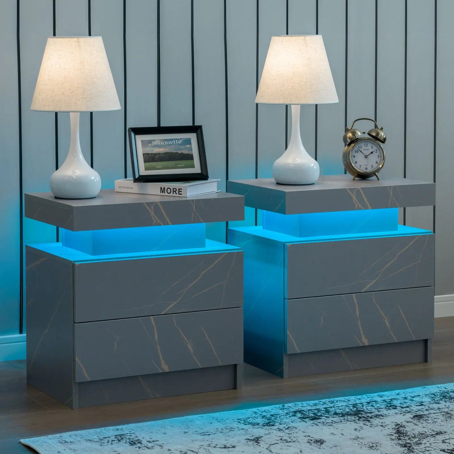 Set of 2 LED Nightstands with 2 Drawers for your Bedroom