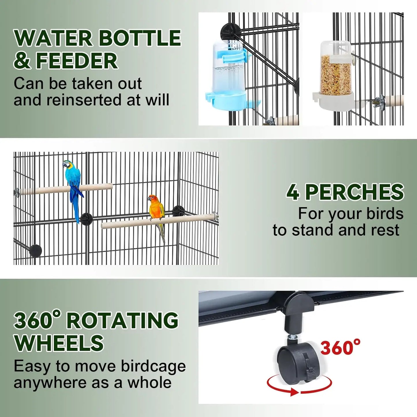 Tall 46-Inch Bird Cage with Slide-Out Trays for Easy Cleaning